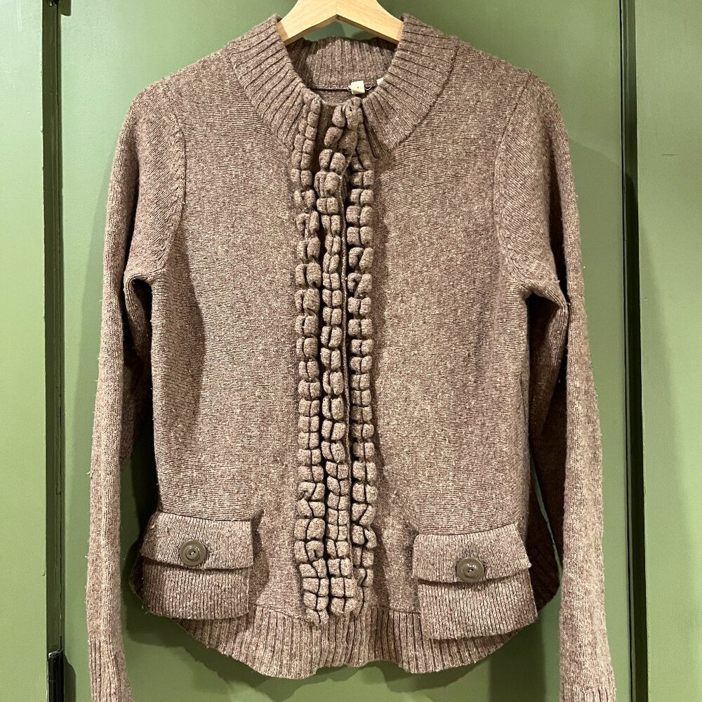 Moth from Anthropologie Wool and Nylon Snap Cardigan Pale Brown LG